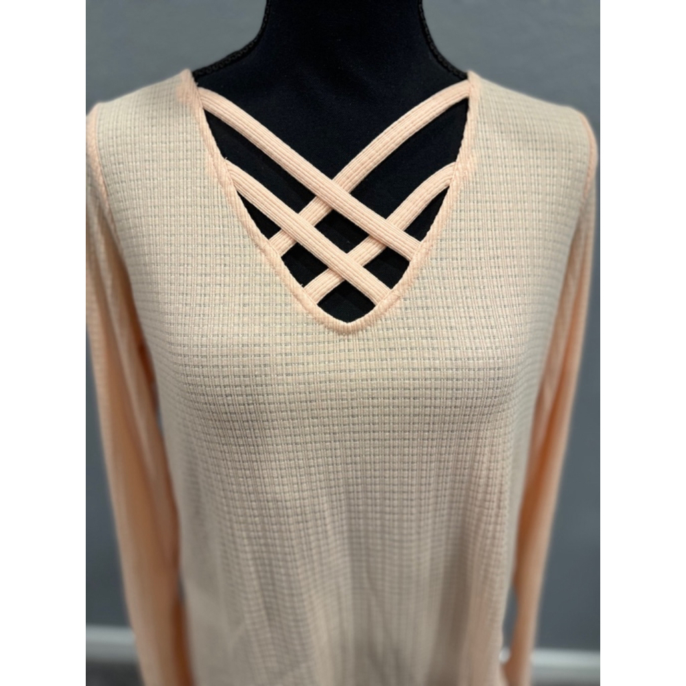 White Birch Women’s Waffle Knit Top with Crisscross Neckline NWOT, Sz S - Picture 4 of 11